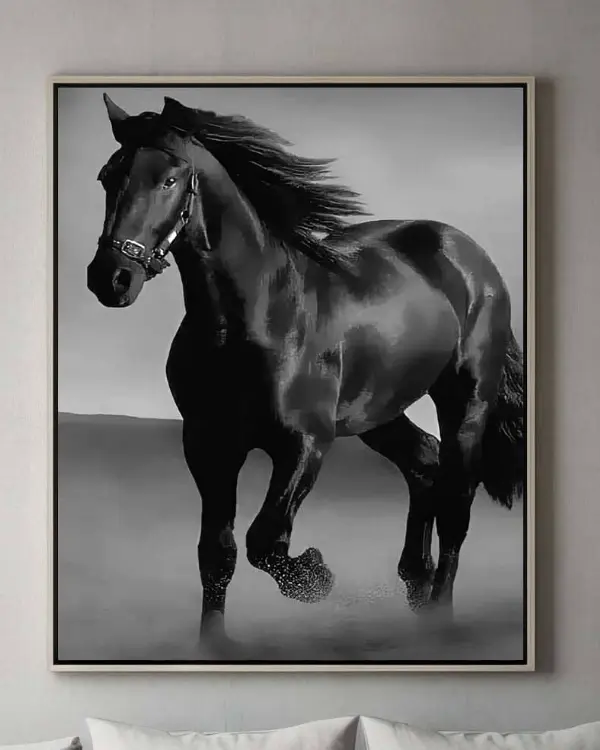 Tableau cheval noir au galop
