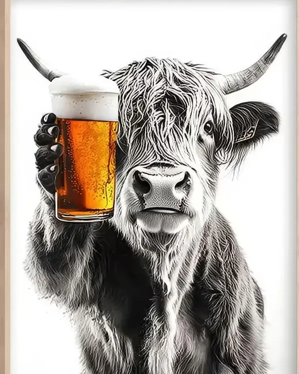 Tableau vache highland à la bière