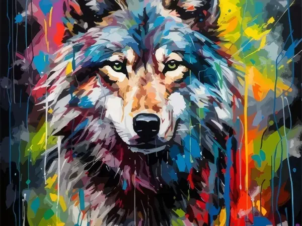 Tableau loup pop art aux couleurs vives